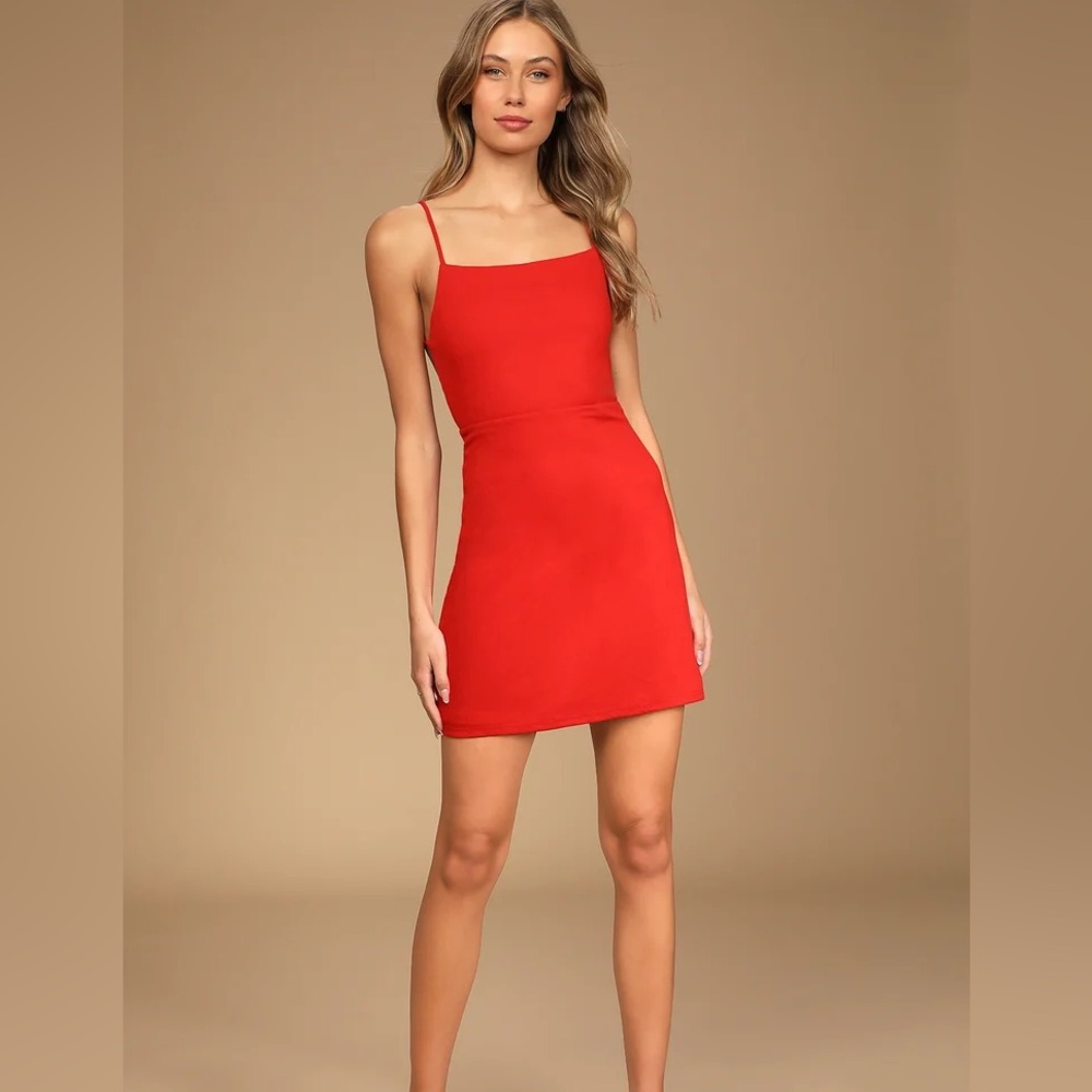 NWT LuLus Touch of Cute Red Ribbed Sleeveless Mini Dress size large